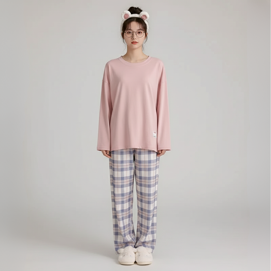 Pyjama Femme Confort – Ensemble T-shirt & Pantalon à Carreaux