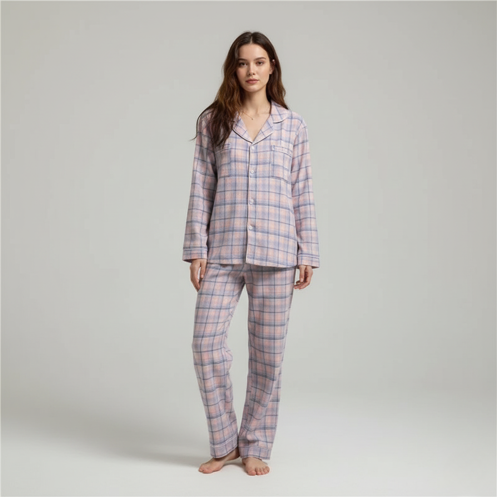 Pyjama Femme Carreaux – Ensemble Long Confort à Manches Longues