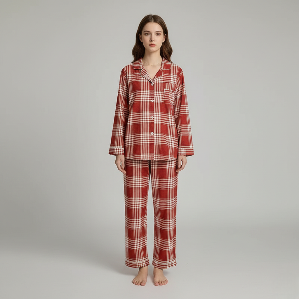 Pyjama Unisexe Carreaux – Ensemble Rouge à Carreaux Manches Longues & Pantalon