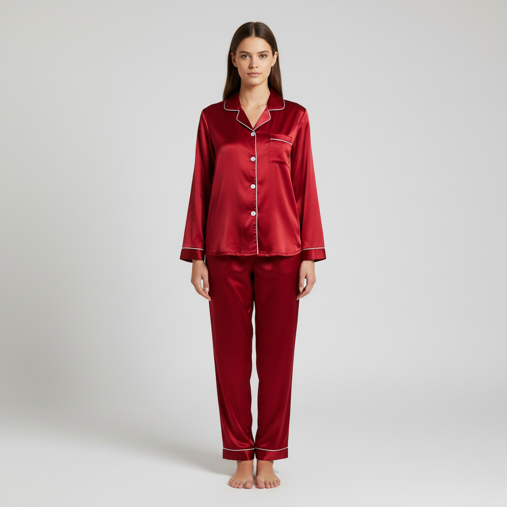 Pyjama Femme Soie – Ensemble Chic Chemise & Pantalon Long