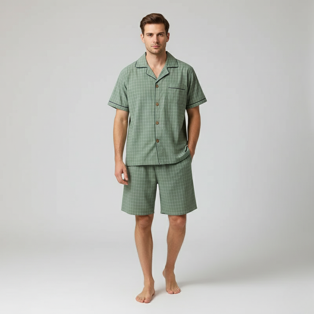 Pyjama Carreaux Homme Été – Ensemble Léger Chemise & Short