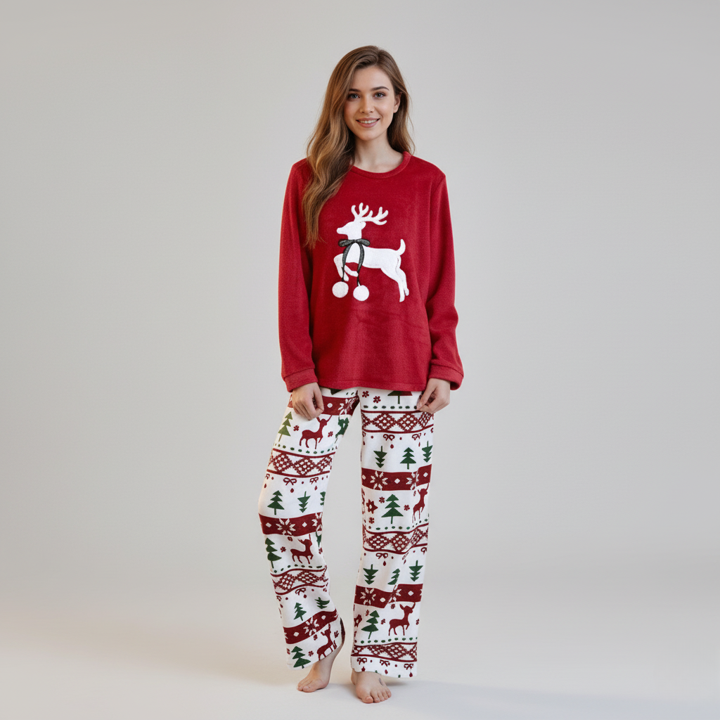 Pyjama Noël Femme – Ensemble Hiver à Motifs Festifs