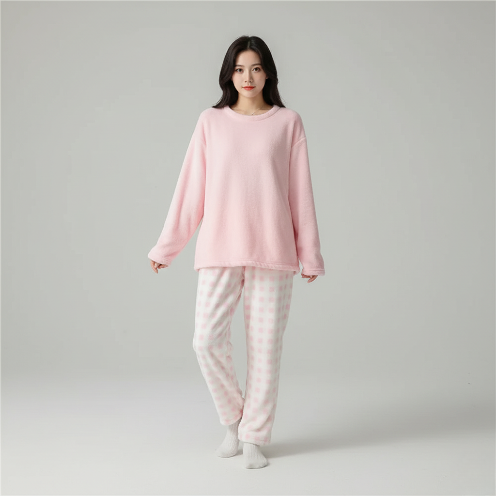 Pyjama Femme Hiver Polaire – Ensemble Chaud et Doux à Carreaux