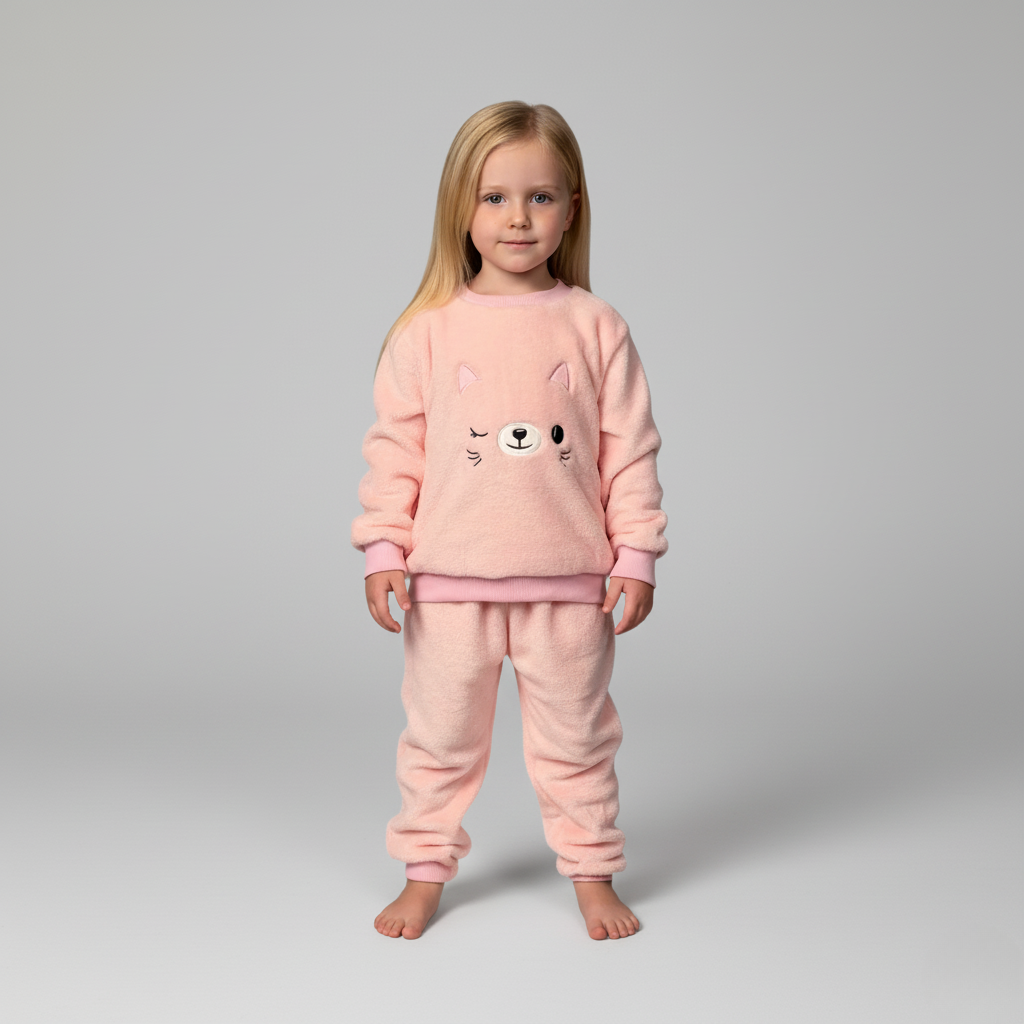 Pyjama Chat Enfant – Ensemble Polaire Doux et Chaud avec Motif Mignon