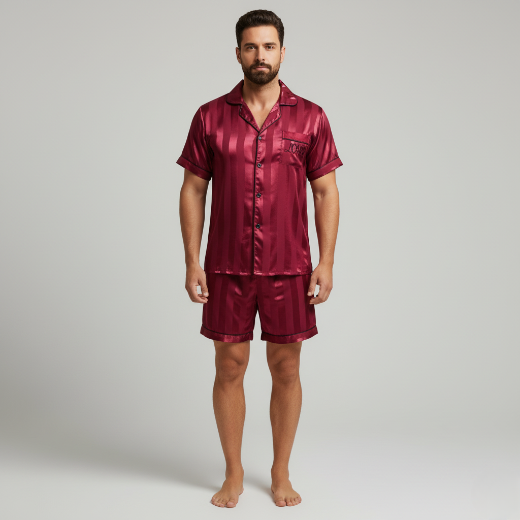 Pyjama Satin Rouge Homme Été – Ensemble Chic et Léger (Chemise & Short)
