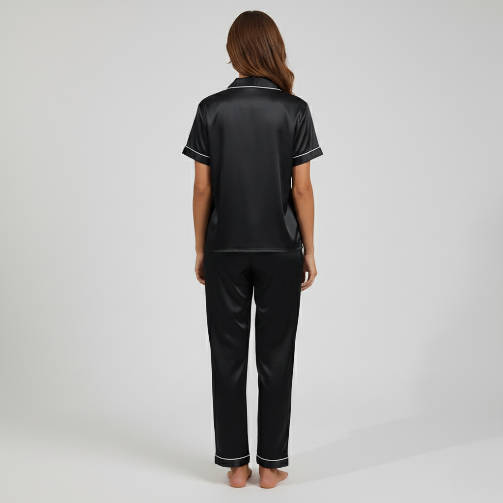 Pyjama Femme Élégant en Satin – Ensemble Chic à Manches Courtes