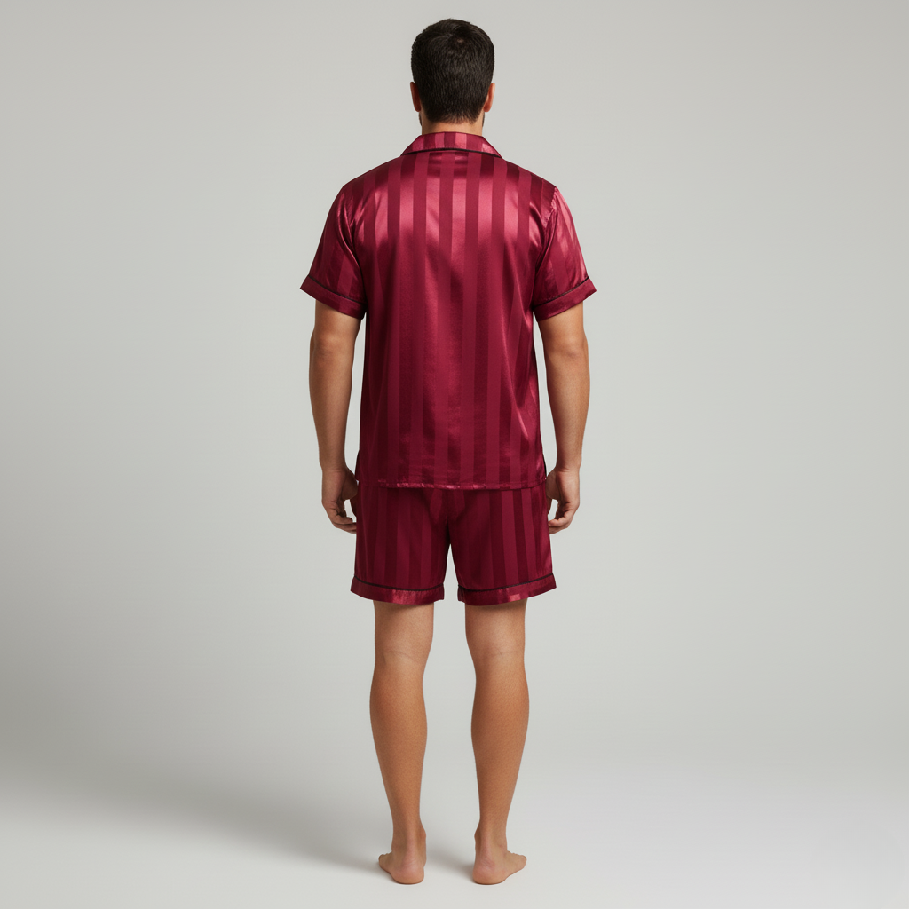 Pyjama Satin Rouge Homme Été – Ensemble Chic et Léger (Chemise & Short)