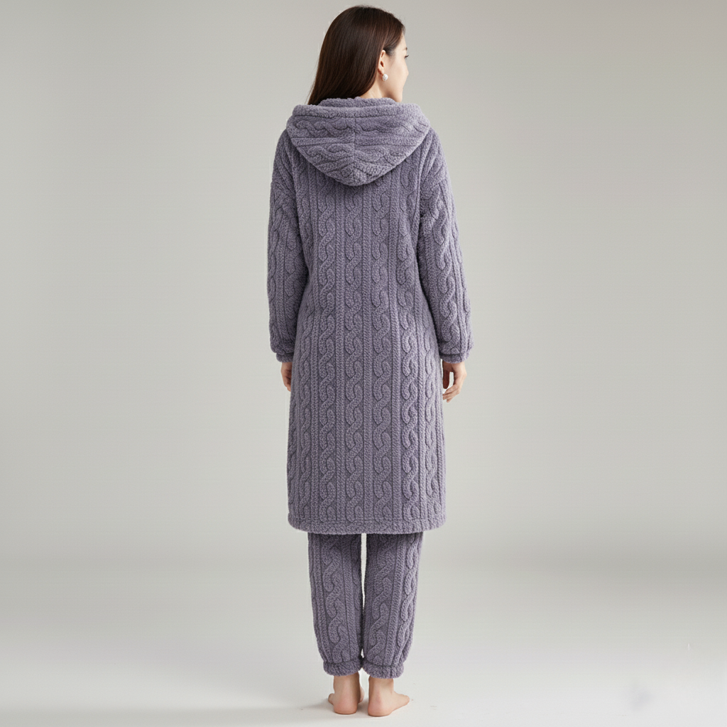 Pyjama Femme Chaud – Ensemble Long Pilou Pilou avec Capuche & Pantalon
