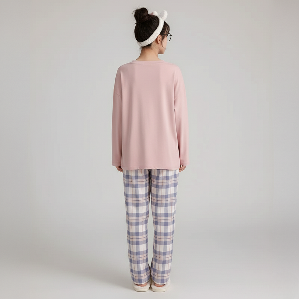 Pyjama Femme Confort – Ensemble T-shirt & Pantalon à Carreaux