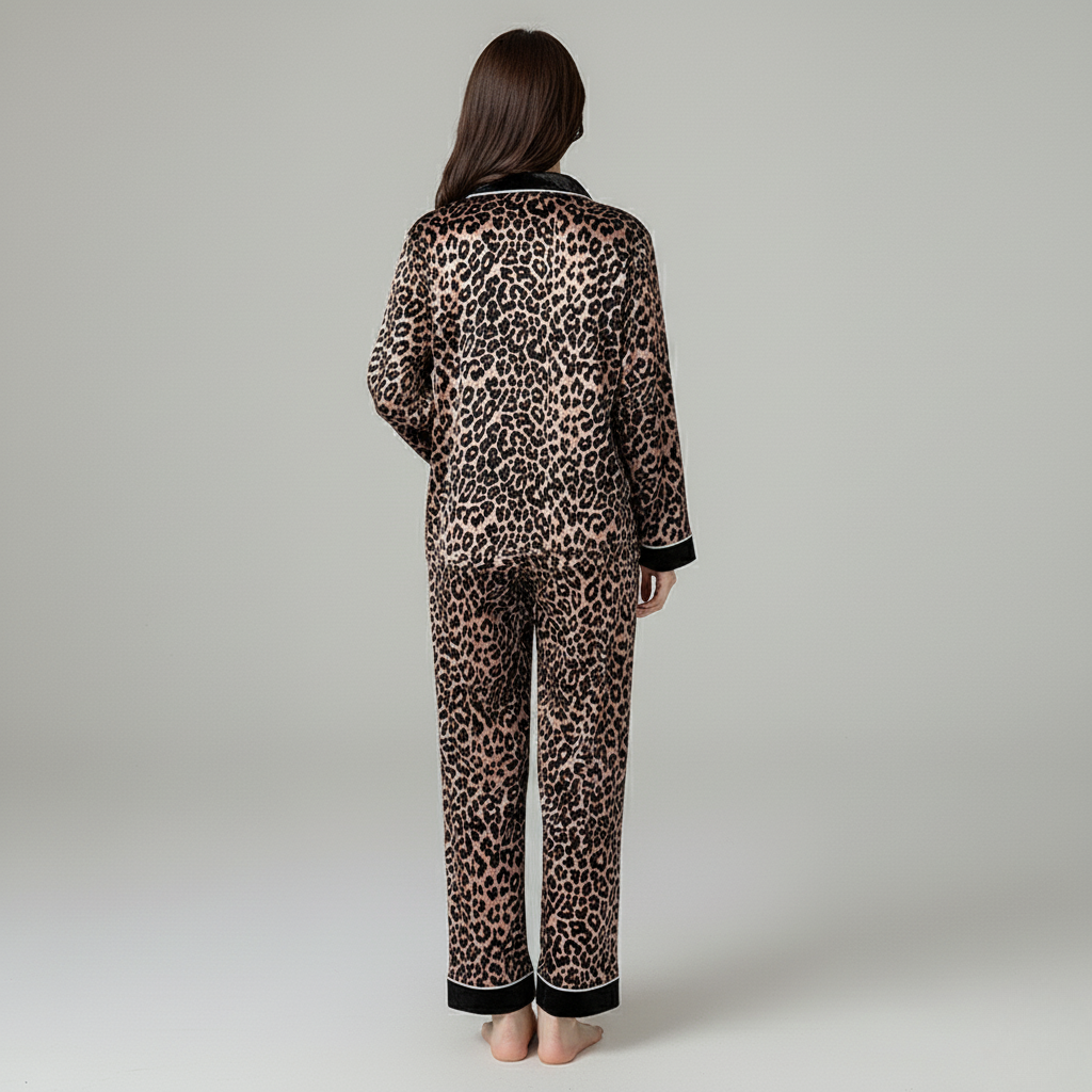 Pyjama Femme Velours – Ensemble Léopard Chaud Chemise & Pantalon