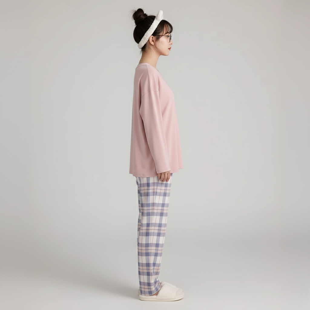 Pyjama Femme Confort – Ensemble T-shirt & Pantalon à Carreaux