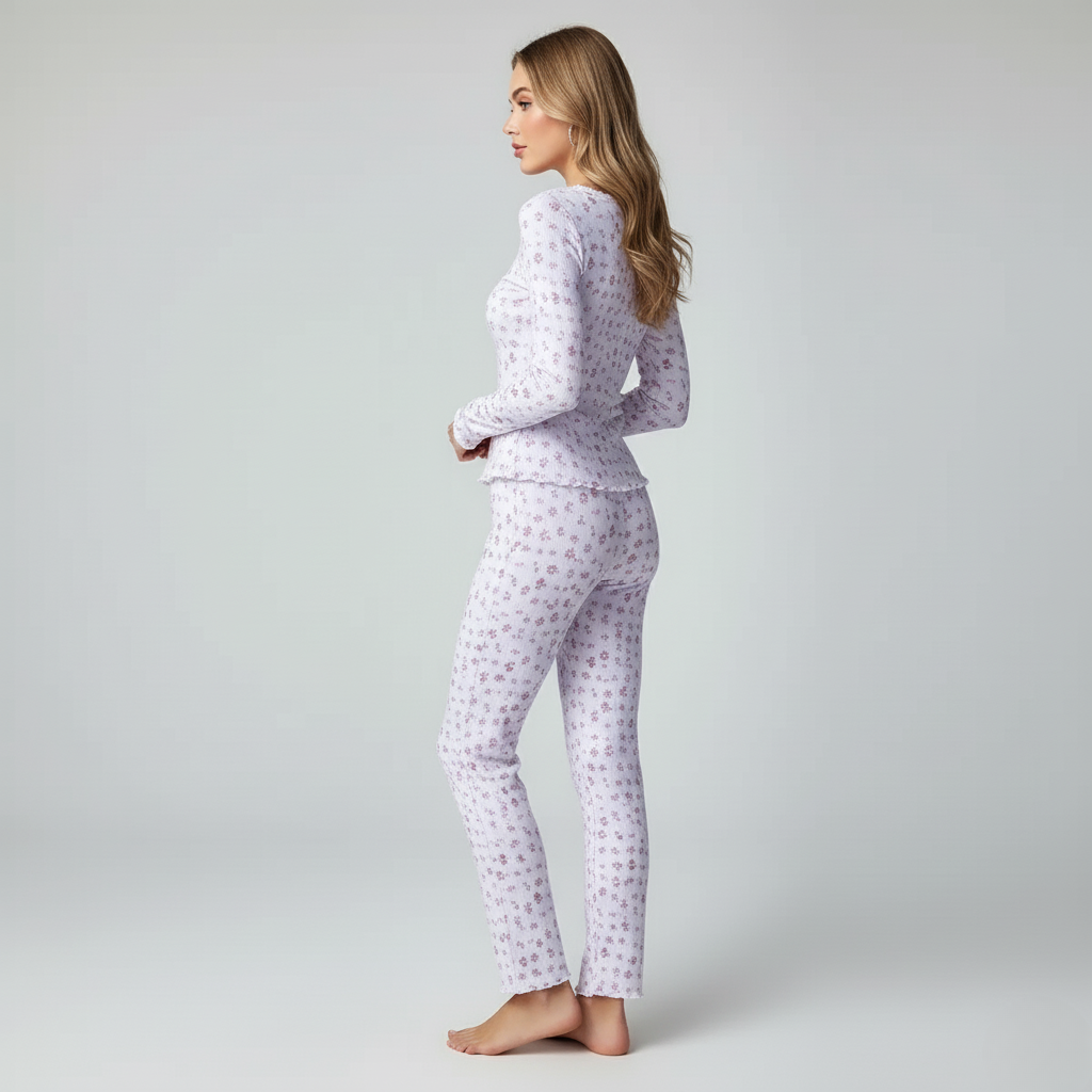 Pyjama Femme Long Fleuri – Ensemble Confort à Manches Longues