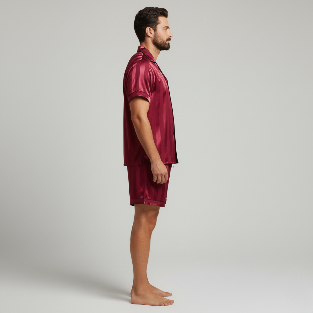 Pyjama Satin Rouge Homme Été – Ensemble Chic et Léger (Chemise & Short)