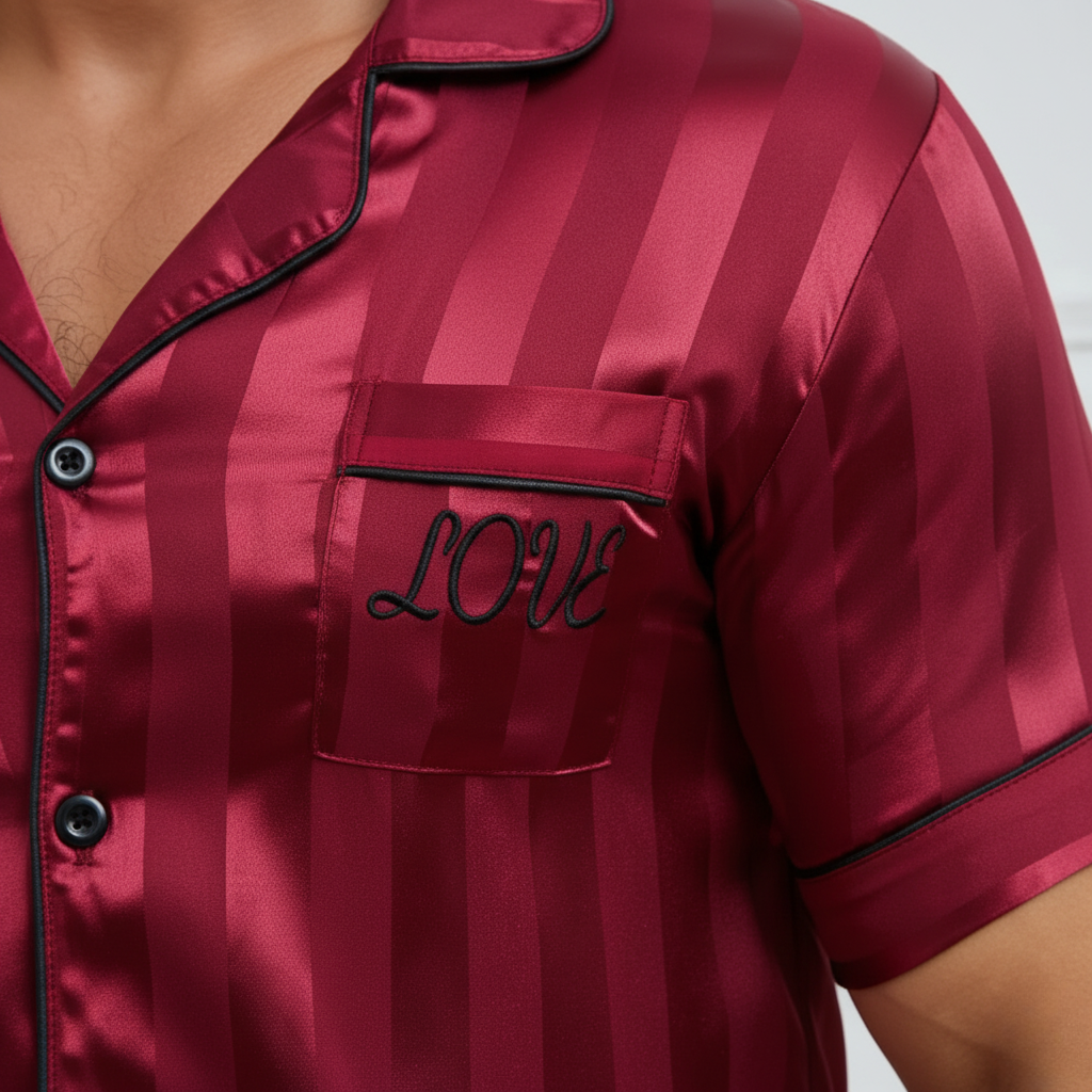 Pyjama Satin Rouge Homme Été – Ensemble Chic et Léger (Chemise & Short)