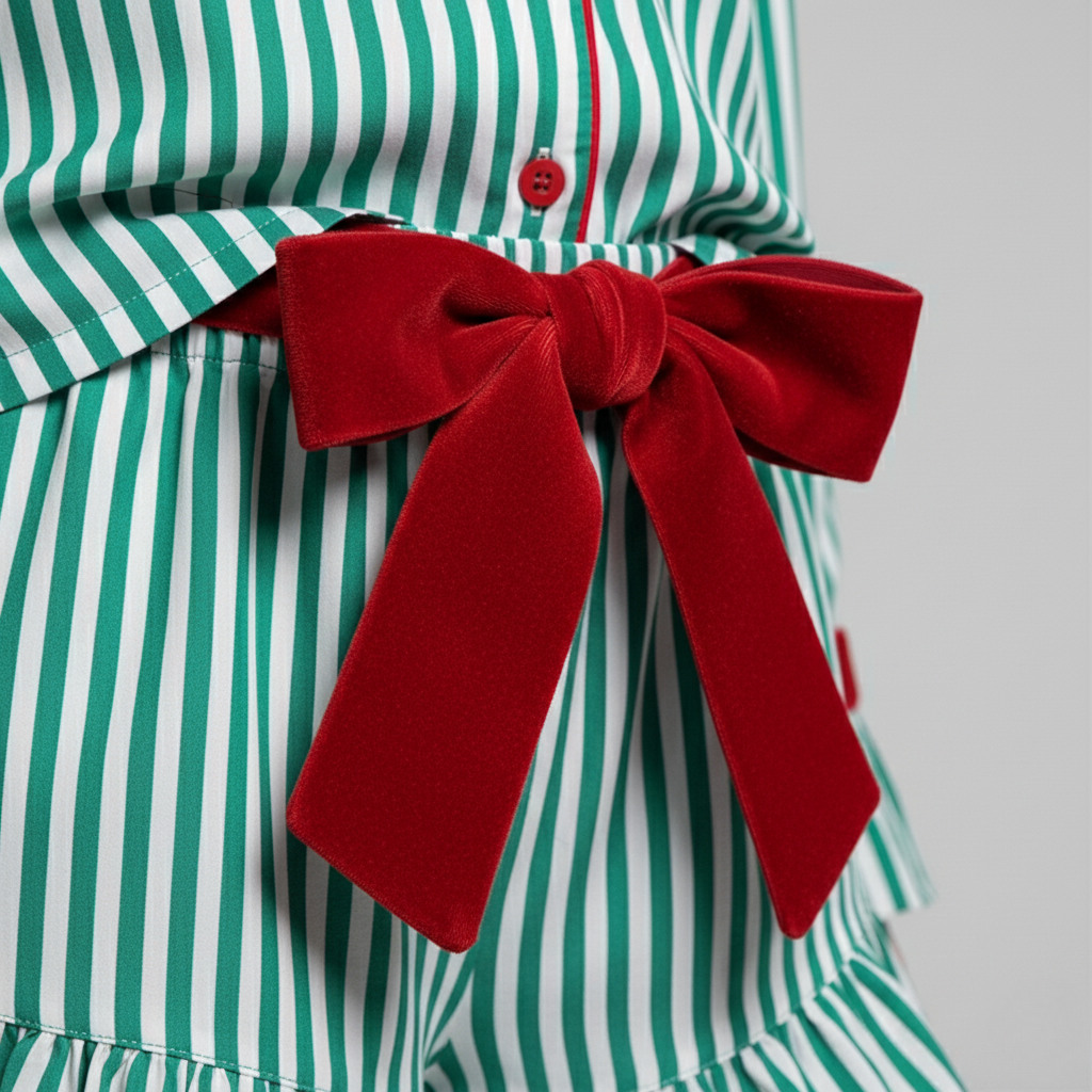 Pyjama Short Noël Femme – Ensemble Rayé Festif Chemise & Short