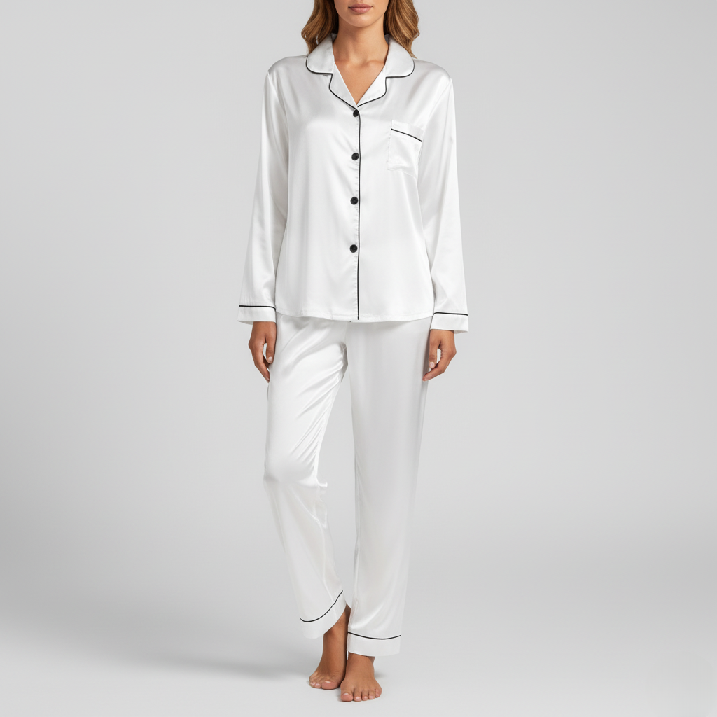 Pyjama Femme Soie – Ensemble Chic Chemise & Pantalon Long