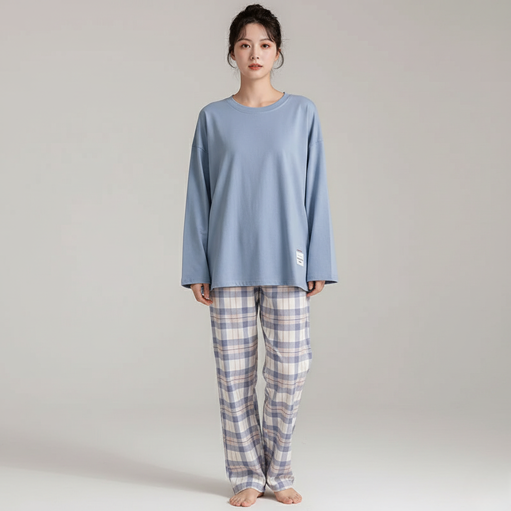 Pyjama Femme Confort – Ensemble T-shirt & Pantalon à Carreaux
