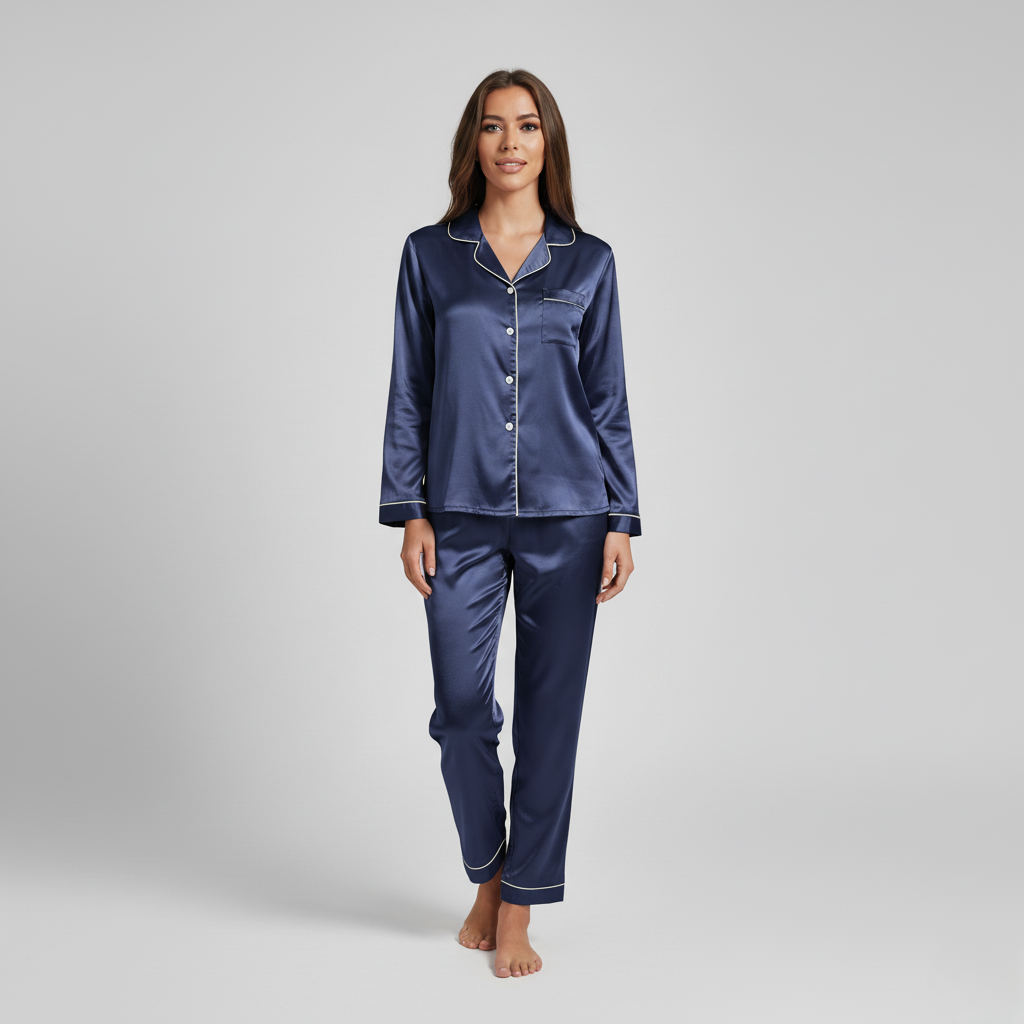 Pyjama Femme Soie – Ensemble Chic Chemise & Pantalon Long