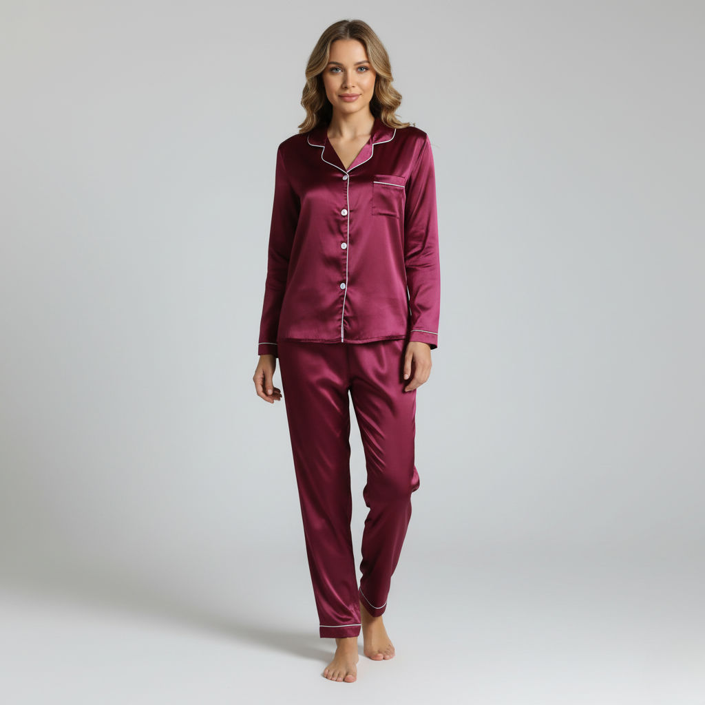 Pyjama Femme Soie – Ensemble Chic Chemise & Pantalon Long