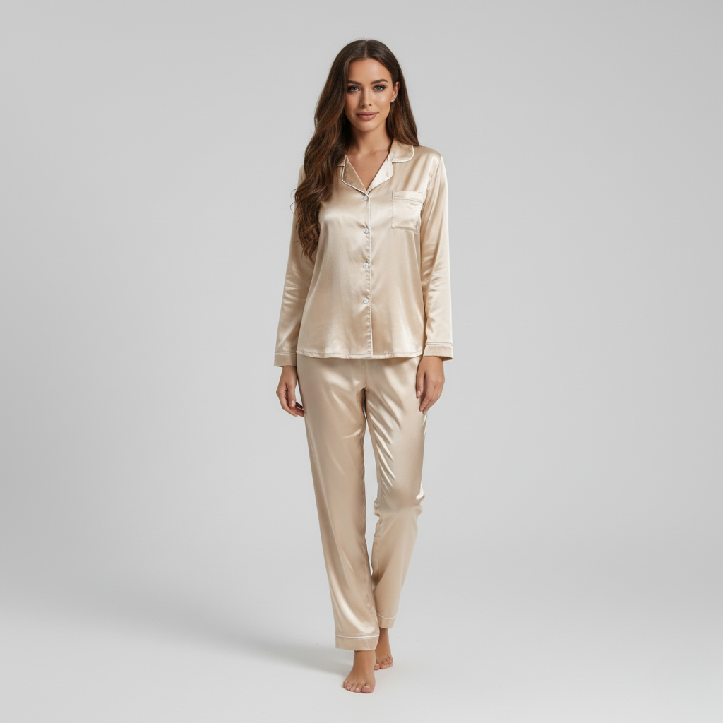 Pyjama Femme Soie – Ensemble Chic Chemise & Pantalon Long