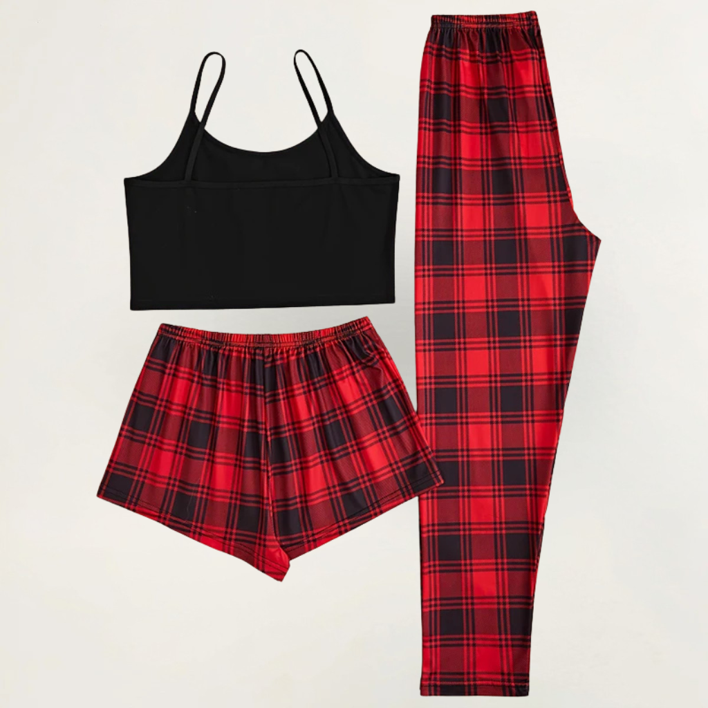 Pyjama Femme 3 Pièces Noël – Ensemble de Noël à Carreaux