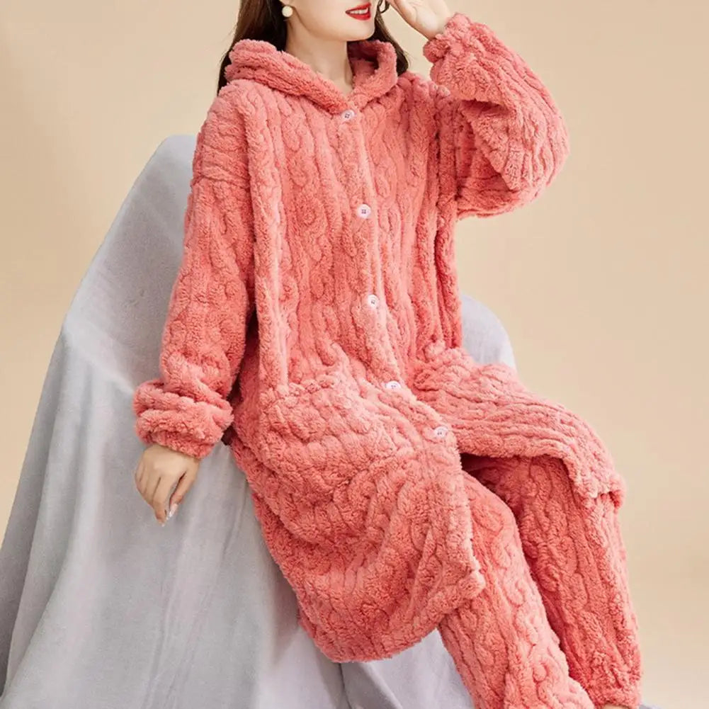 Pyjama Femme Chaud – Ensemble Long Pilou Pilou avec Capuche & Pantalon