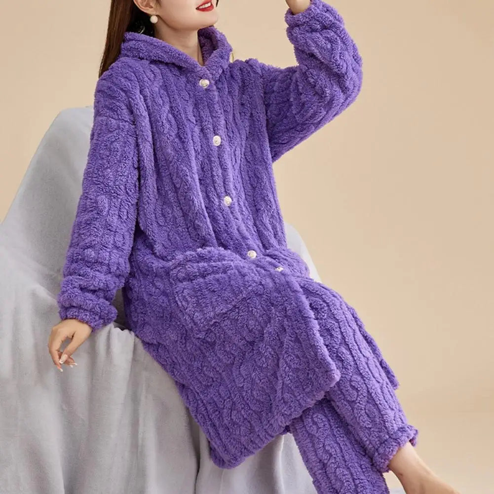 Pyjama Femme Chaud – Ensemble Long Pilou Pilou avec Capuche & Pantalon