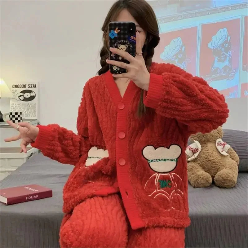 Pyjama Femme Noël – Ensemble Pilou Pilou Chaud à Motifs Festifs