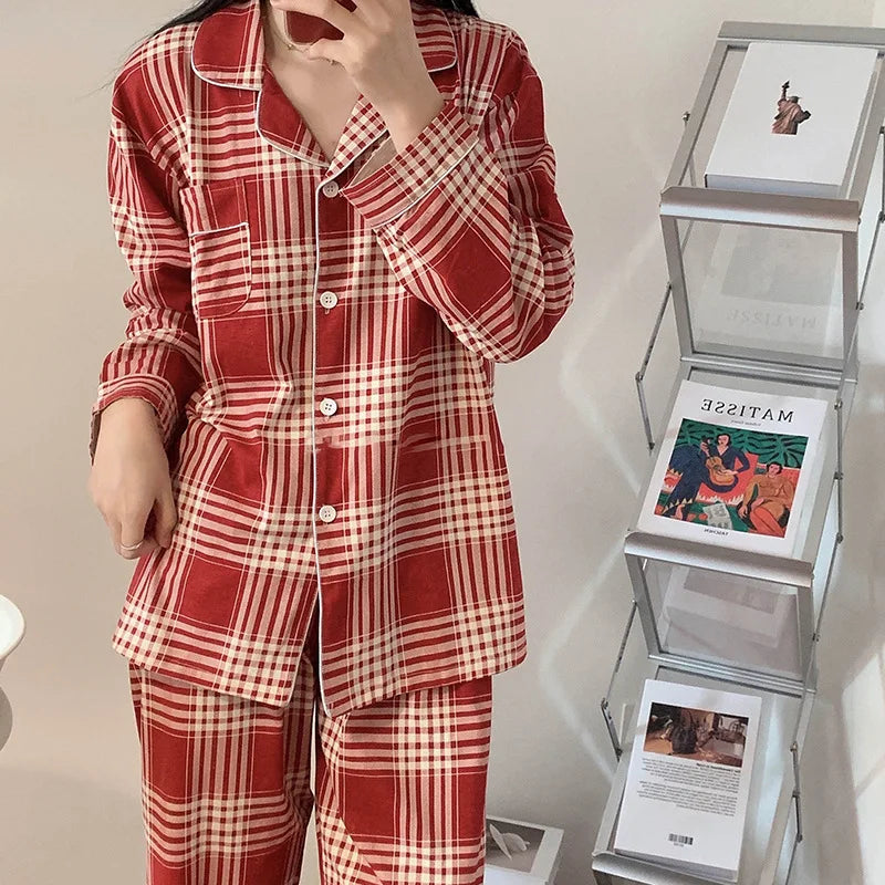 Pyjama Unisexe Carreaux – Ensemble Rouge à Carreaux Manches Longues & Pantalon