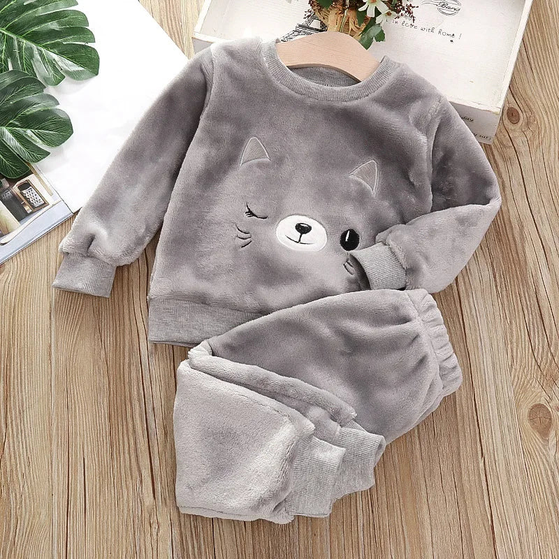 Pyjama Chat Enfant – Ensemble Polaire Doux et Chaud avec Motif Mignon