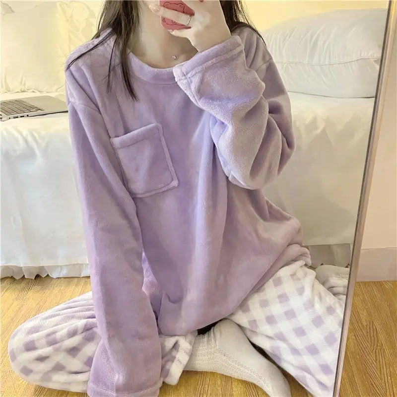 Pyjama Femme Hiver Polaire – Ensemble Chaud et Doux à Carreaux