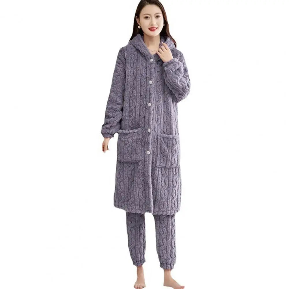 Pyjama Femme Chaud – Ensemble Long Pilou Pilou avec Capuche & Pantalon