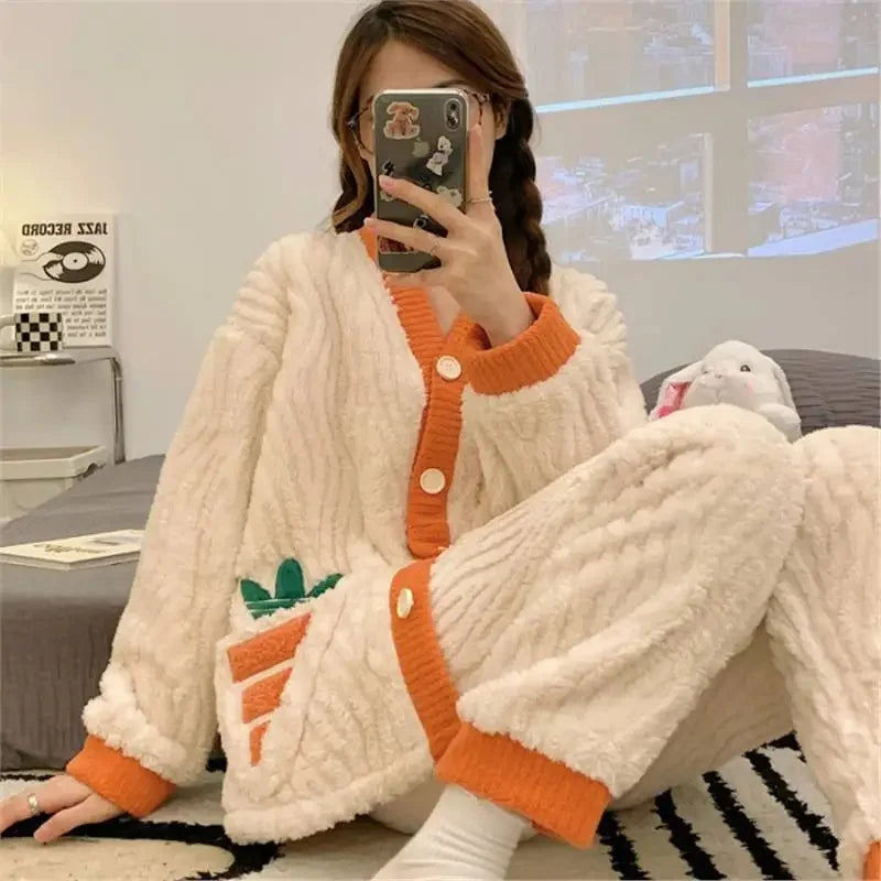 Pyjama Femme Noël – Ensemble Pilou Pilou Chaud à Motifs Festifs