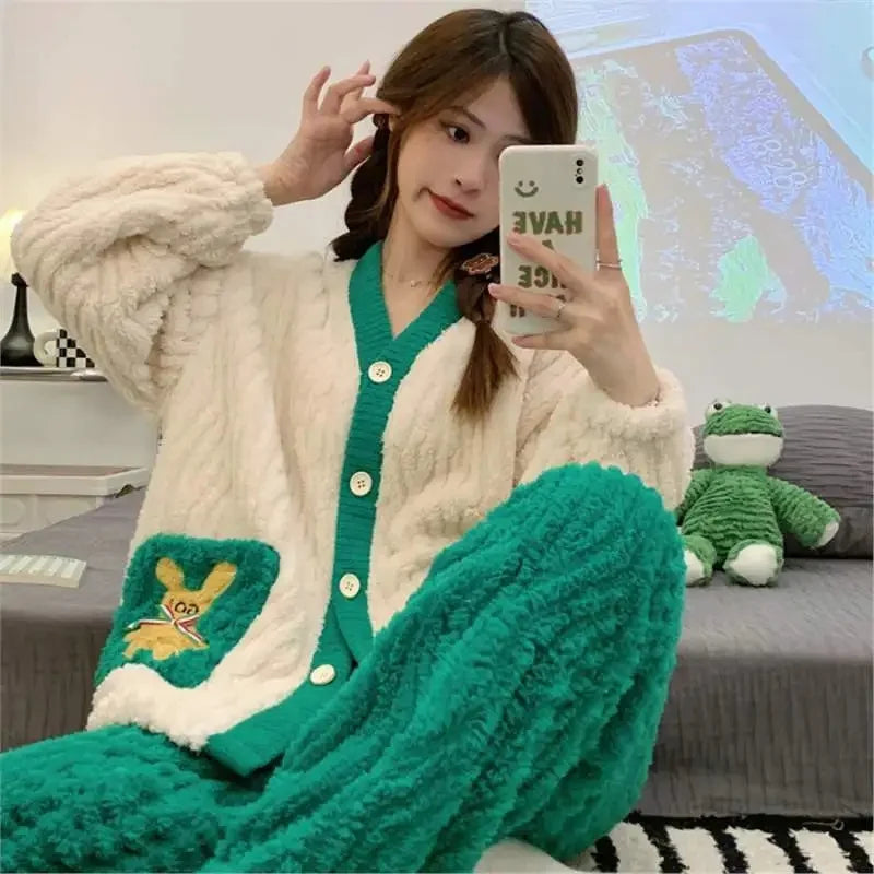 Pyjama Femme Noël – Ensemble Pilou Pilou Chaud à Motifs Festifs