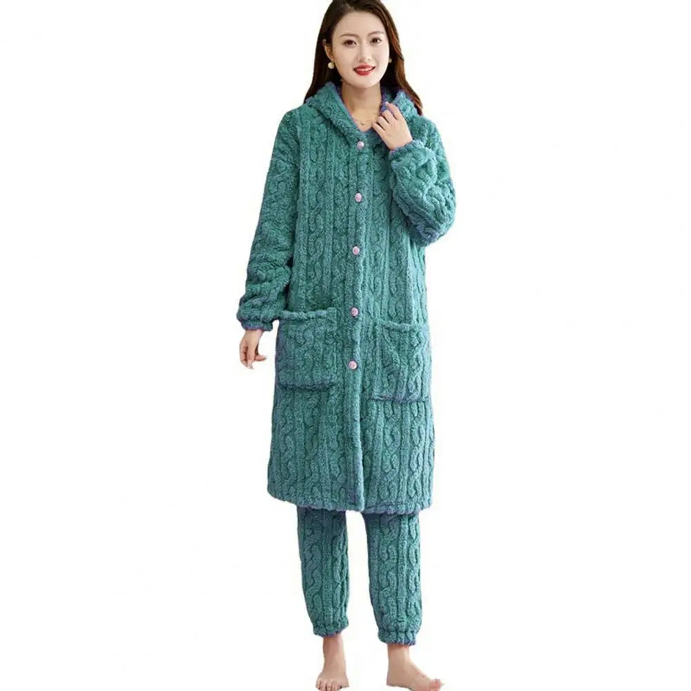 Pyjama Femme Chaud – Ensemble Long Pilou Pilou avec Capuche & Pantalon