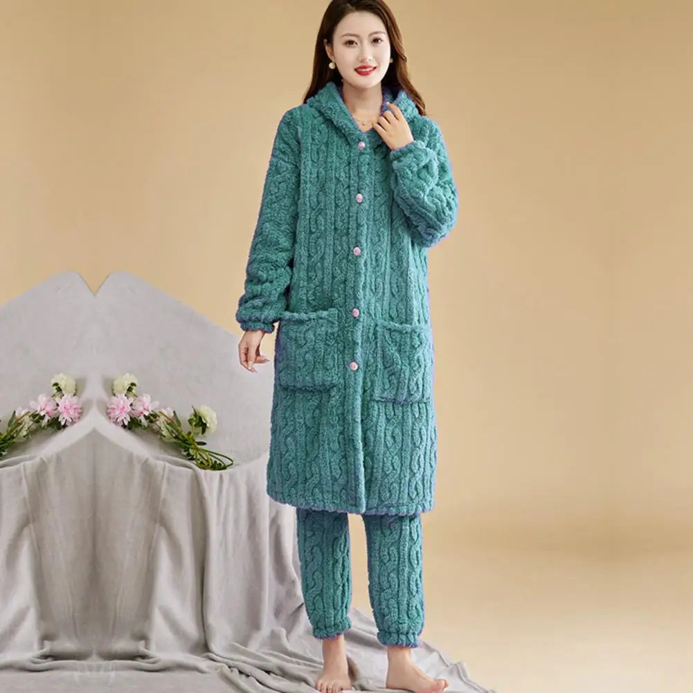 Pyjama Femme Chaud – Ensemble Long Pilou Pilou avec Capuche & Pantalon
