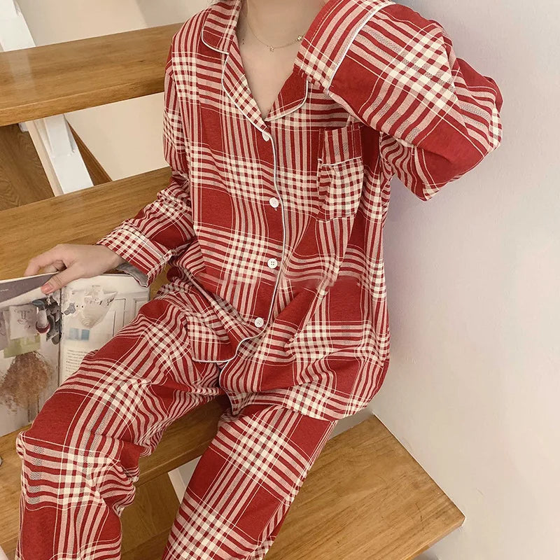 Pyjama Unisexe Carreaux – Ensemble Rouge à Carreaux Manches Longues & Pantalon