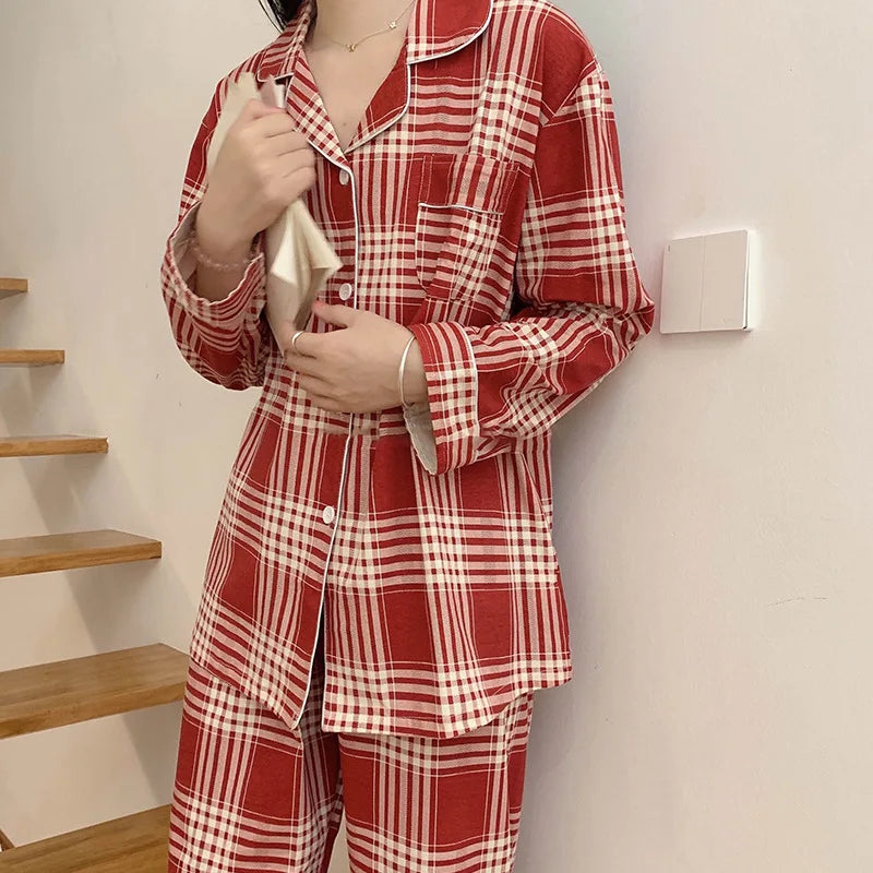 Pyjama Unisexe Carreaux – Ensemble Rouge à Carreaux Manches Longues & Pantalon