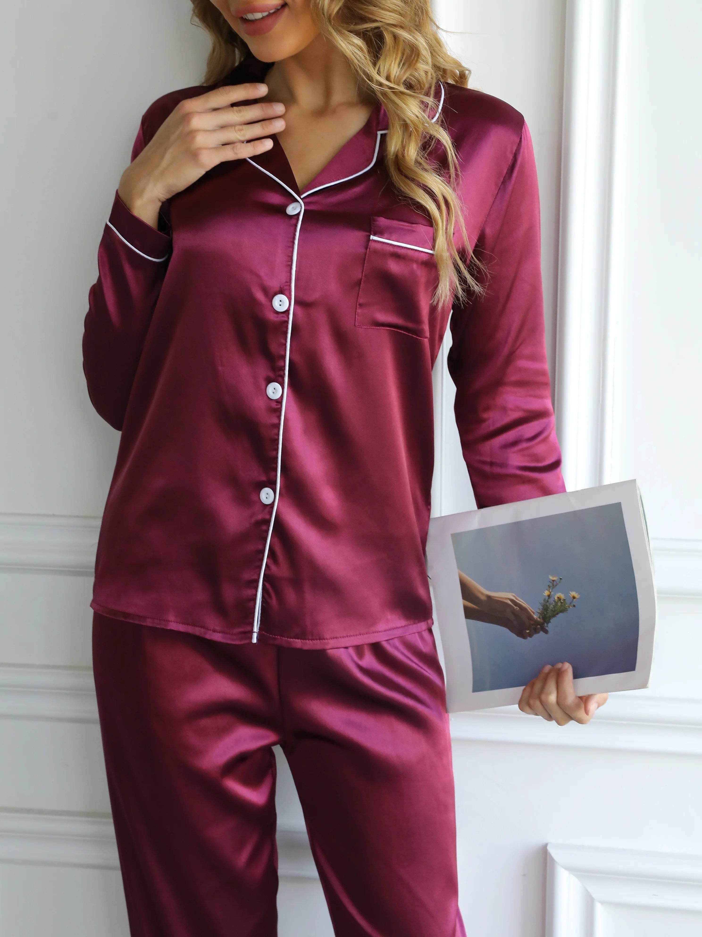 Pyjama Femme Soie – Ensemble Chic Chemise & Pantalon Long