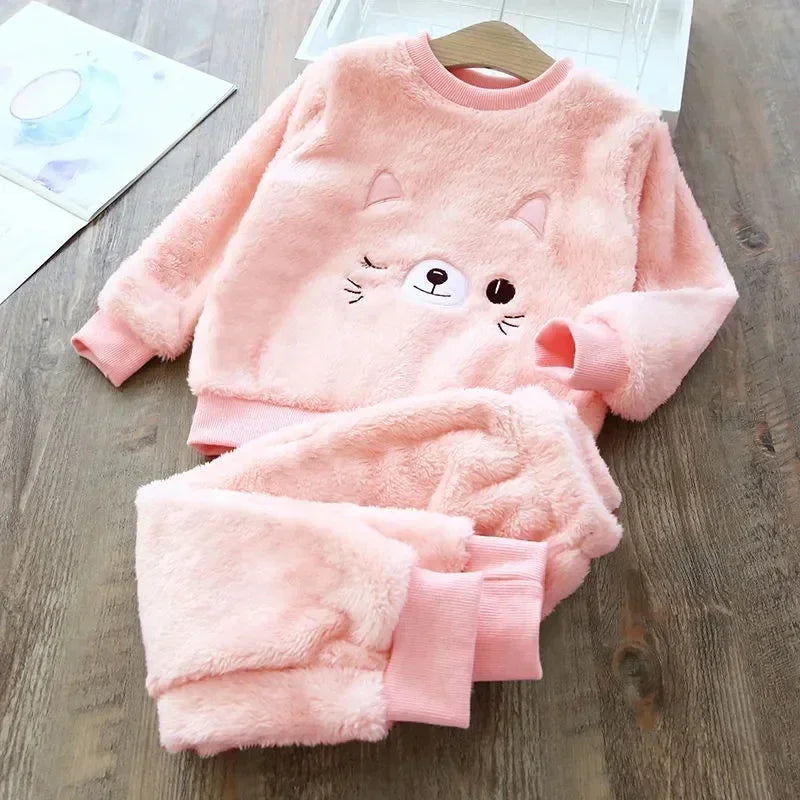 Pyjama Chat Enfant – Ensemble Polaire Doux et Chaud avec Motif Mignon