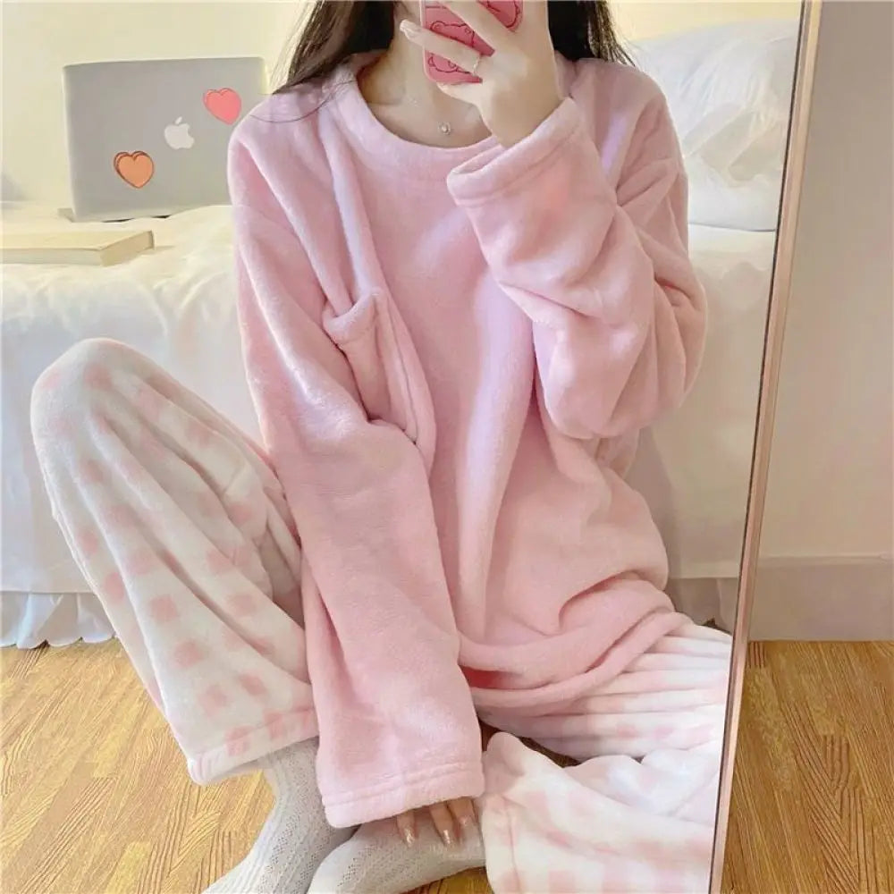 Pyjama Femme Hiver Polaire – Ensemble Chaud et Doux à Carreaux