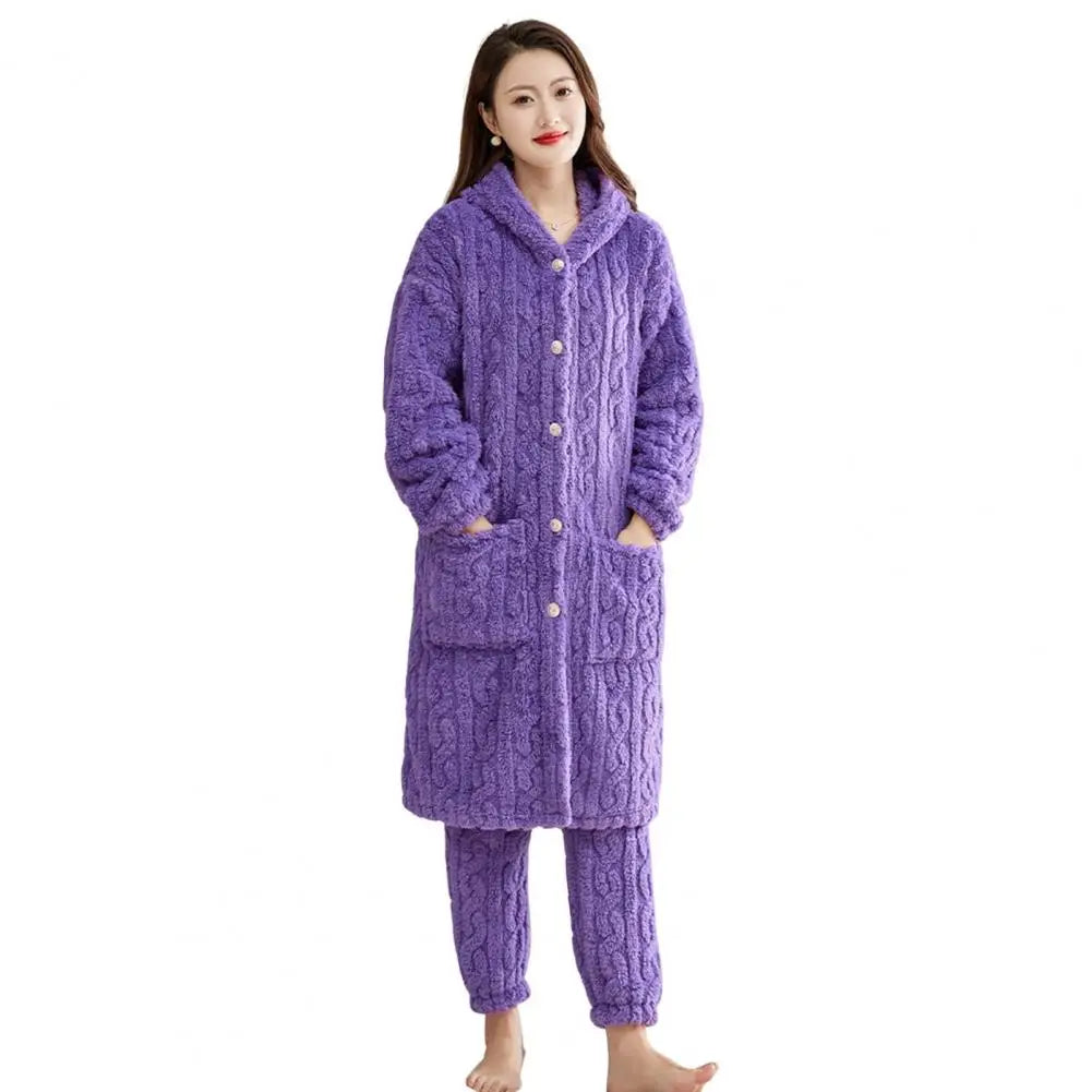 Pyjama Femme Chaud – Ensemble Long Pilou Pilou avec Capuche & Pantalon