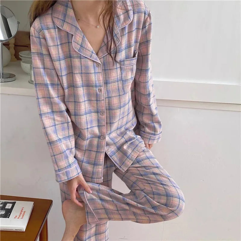 Pyjama Femme Carreaux – Ensemble Long Confort à Manches Longues