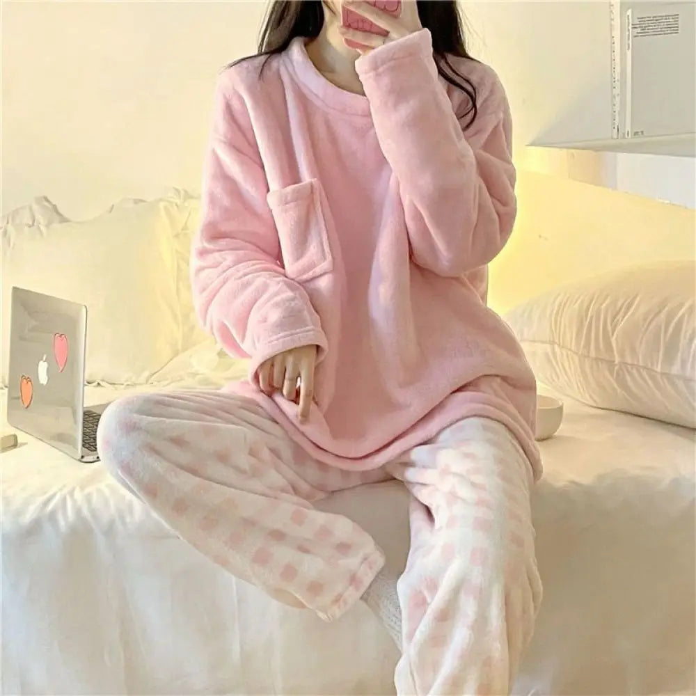 Pyjama Femme Hiver Polaire – Ensemble Chaud et Doux à Carreaux