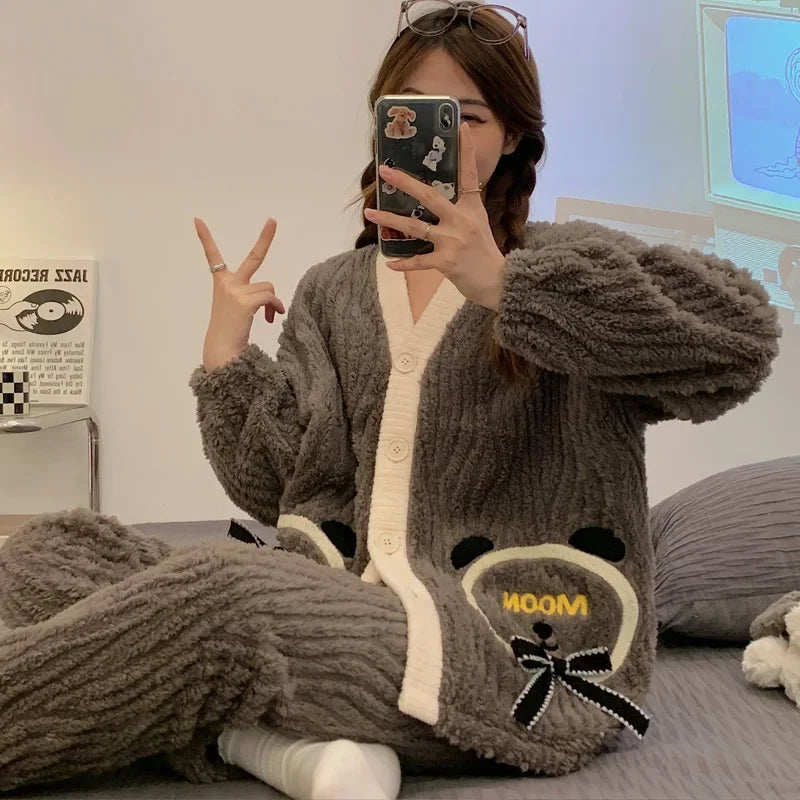 Pyjama Femme Noël – Ensemble Pilou Pilou Chaud à Motifs Festifs