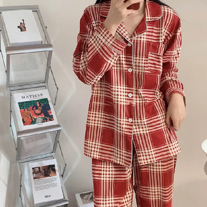 Pyjama Unisexe Carreaux – Ensemble Rouge à Carreaux Manches Longues & Pantalon