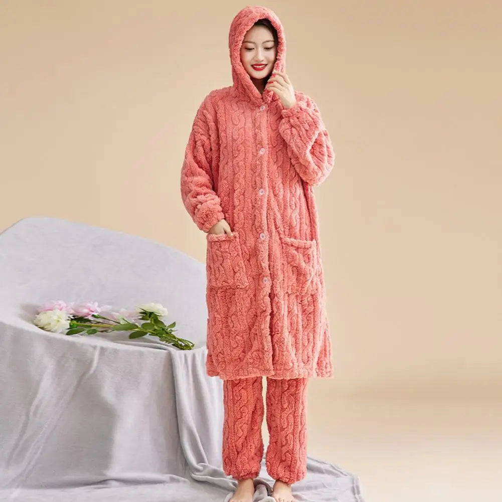 Pyjama Femme Chaud – Ensemble Long Pilou Pilou avec Capuche & Pantalon