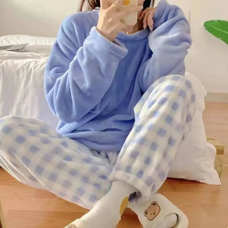 Pyjama Femme Hiver Polaire – Ensemble Chaud et Doux à Carreaux