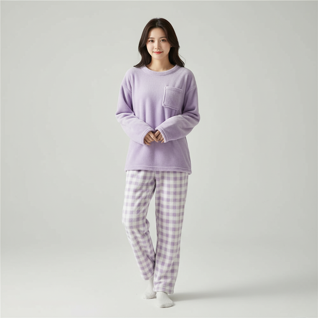 Pyjama Femme Hiver Polaire – Ensemble Chaud et Doux à Carreaux
