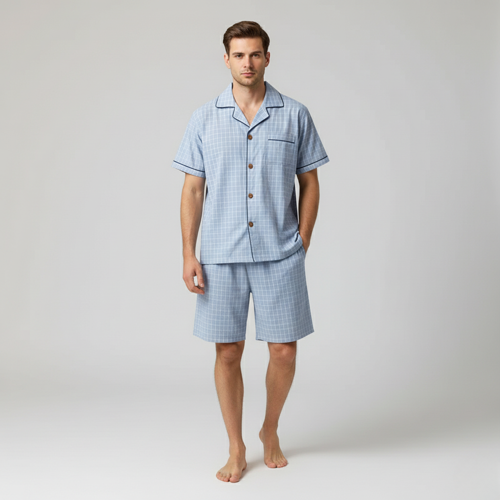 Pyjama Carreaux Homme Été – Ensemble Léger Chemise & Short